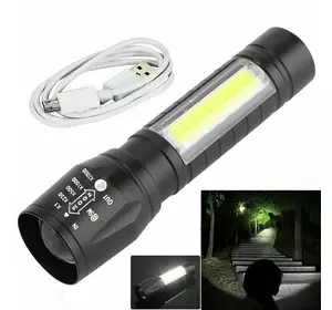 Ліхтар портативний T6 COB світлодіодний тактичний USB перезаряджається ліхтарик факел лампа Ліхтар портативний T6 COB світлодіодний тактичний USB перезаряджається ліхтарик факел лампа