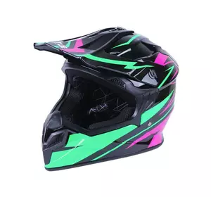 Шлем мотоциклетный кроссовый MD-911 VIRTUE (черный с зеленым и малиновым, size S)