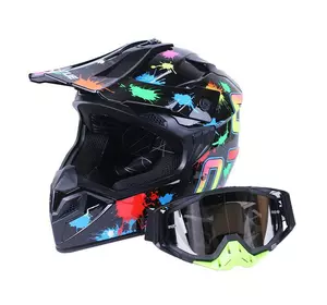 Шлем мотоциклетный кроссовый MD-911 VIRTUE (черный с цветной графикой, size S) с очками