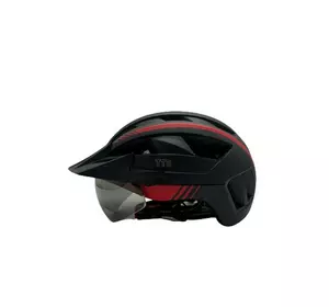 Шлем защитный TTG (черный с красным, size L) габаритный фонарь, козырек, очки