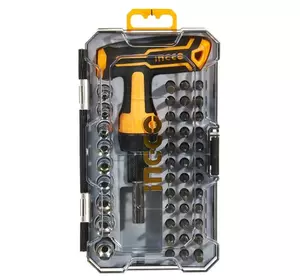 Викрутка Т-подібна з набором насадок та головок 47 од. INGCO Викрутка Т-подібна з набором насадок та головок 47 од. INGCO