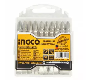 Біти двосторонні S2 PH2+SL6×65 мм, 10 шт. INGCO Біти двосторонні S2 PH2+SL6×65 мм, 10 шт. INGCO