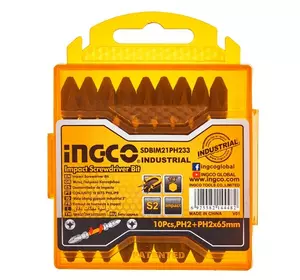 Біти ударні двосторонні S2 PH2 65 мм, 10 шт. INGCO INDUSTRIAL Біти ударні двосторонні S2 PH2 65 мм, 10 шт. INGCO INDUSTRIAL