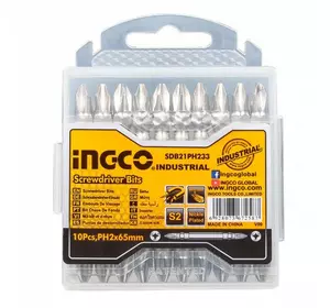 Біти S2 двосторонні PH2 65 мм, 10 шт. INGCO Біти S2 двосторонні PH2 65 мм, 10 шт. INGCO