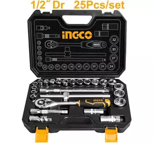Набір торцевих головок з тріскачкою 1/2 "25 предметів INGCO INDUSTRIAL Набір торцевих головок з тріскачкою 1/2 "25 предметів INGCO INDUSTRIAL