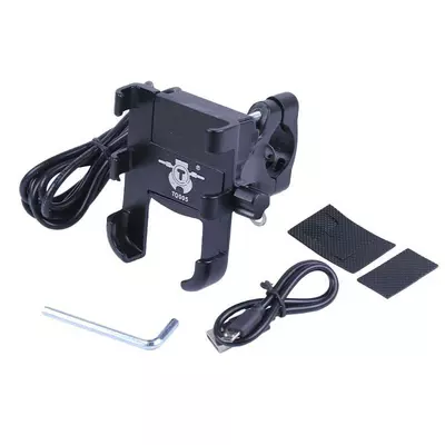 Держатель телефона HFCM-29 TATA (крепление на руль), алюминий, черный, с зарядкой