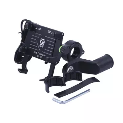 Держатель телефона ТАТА M6S алюминий черный, с беспроводной зарядкой, с креплением на руль, Kewiq